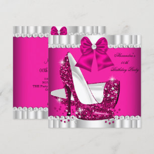 Elegante Glitter Roze Witte Glamour Hoge Hak Kaart