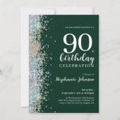 Elegante Glitter Smaragdgroene 90e Verjaardag Kaart (Voorkant)