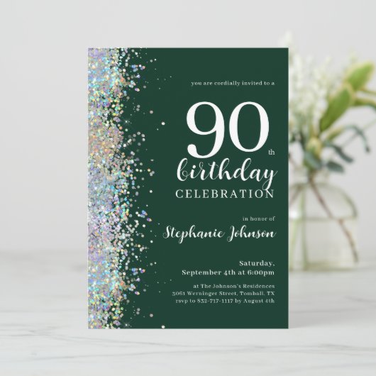 Elegante Glitter Smaragdgroene 90e Verjaardag Kaart (Staand voorkant)