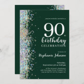 Elegante Glitter Smaragdgroene 90e Verjaardag Kaart (Voorkant / Achterkant)