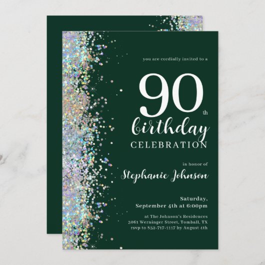 Elegante Glitter Smaragdgroene 90e Verjaardag Kaart (Voorkant / Achterkant)