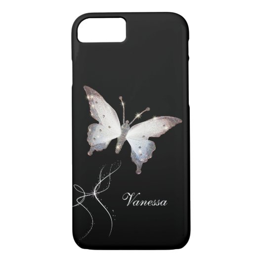 Elegante Glitter Sparkle Glamour Vlinder en Naam Case-Mate iPhone Case (Achterkant)