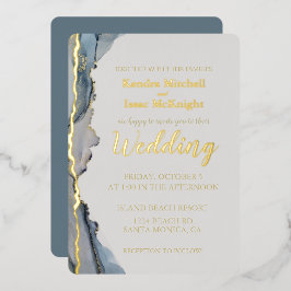 Elegante glitter stoffig blauwe goud folie uitnodiging