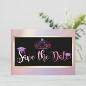 Elegante glitter, tiara Afstudeerdata Save The Date (Staand voorkant)