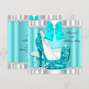 Elegante Glitter Turquoise Blauwe Glamour Hoge Hak Kaart