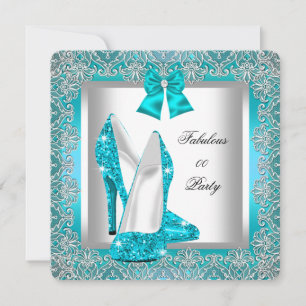Elegante Glitter Turquoise Blauwe Stiletto Verjaar Kaart