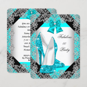 Elegante Glitter Turquoise Blauwe Stiletto Verjaar Kaart