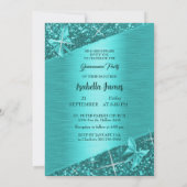 elegante glitter turquoise folie sparkle Butterfly Kaart (Achterkant)