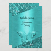 elegante glitter turquoise folie sparkle Butterfly Kaart (Voorkant / Achterkant)