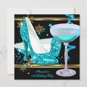 Elegante Glitter Turquoise Goud Champagne Hoge Hak Kaart