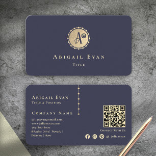 Elegante Glitter Vintage Goud Monogram Navyblauw Visitekaartje