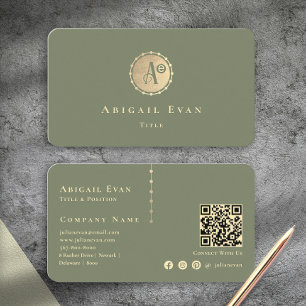 Elegante Glitter Vintage Goud Monogram Sage Groen Visitekaartje
