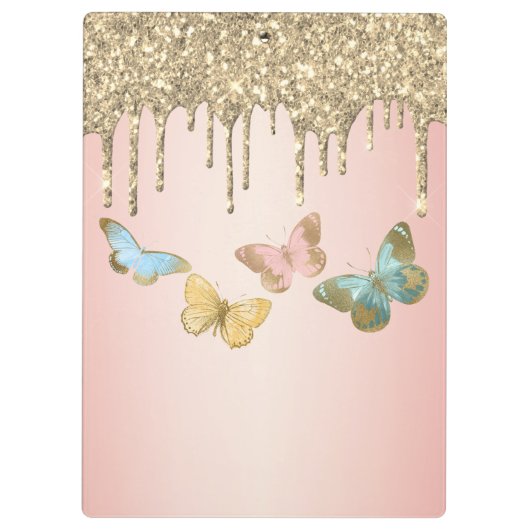 Elegante Glitter Vlinders Gepersonaliseerd Klembord (Achterkant)