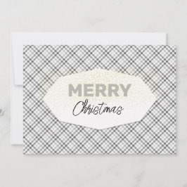 Elegante Glitter Vrolijk Kerstmis Tartan Grijs Wit Feestdagenkaart