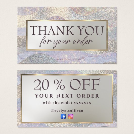 Elegante glitter waterverf golven kortingskaart visitekaartje (Voorkant /achterkant)