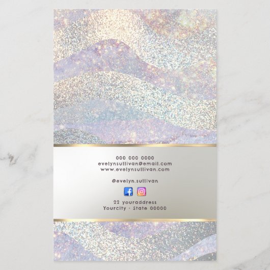 Elegante glitter waterverf golven prijslijst flyer (Achterkant)