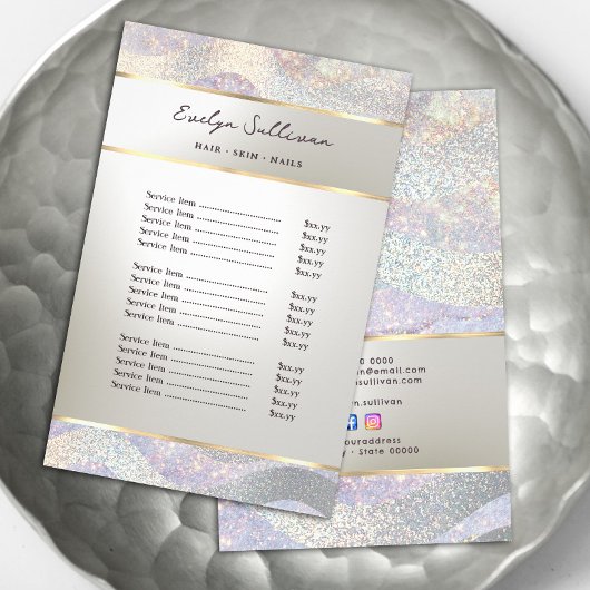 Elegante glitter waterverf golven prijslijst flyer