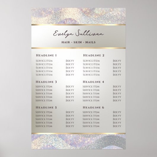 Elegante glitter waterverf golven prijslijst poste poster (Voorkant)