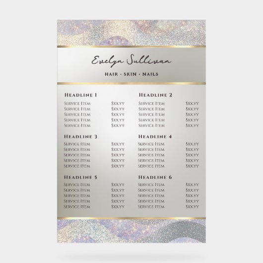 Elegante Glitter Waterverf Waves prijslijst Acryl Bord (Voorkant)