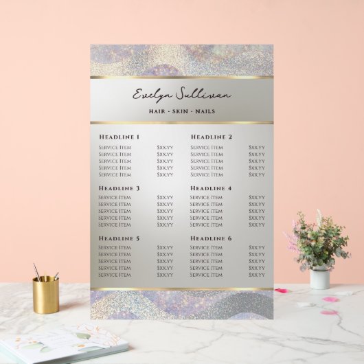 Elegante Glitter Waterverf Waves prijslijst Acryl Bord (Huwelijk)