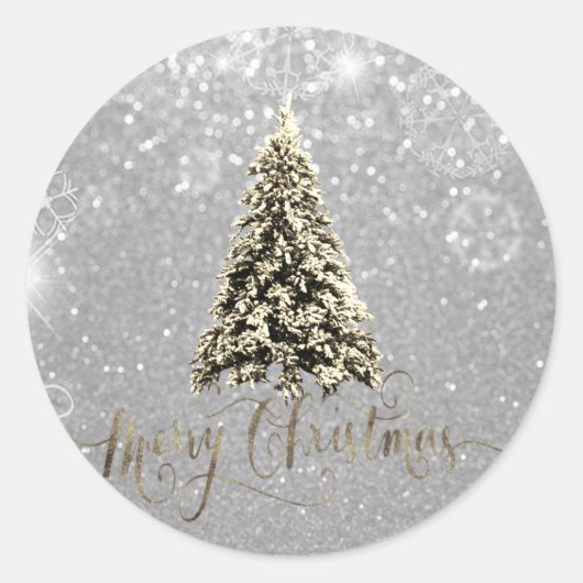 Elegante Glitter Zilver Kerstboom Ronde Sticker (Voorkant)