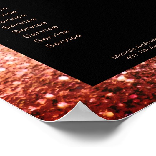 Elegante Glitter Zilver Oranje Prijslijst Poster (Hoek)