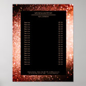 Elegante Glitter Zilver Oranje Prijslijst Poster (Voorkant)