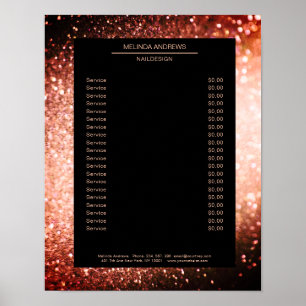 Elegante Glitter Zilver Oranje Prijslijst Poster