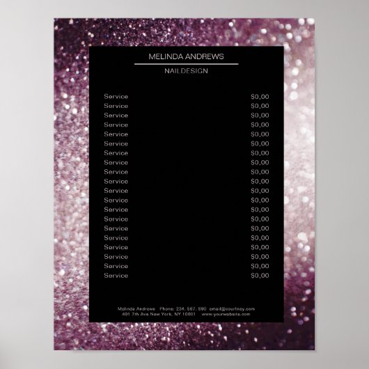 Elegante Glitter Zilver Paarse Prijslijst Poster (Voorkant)