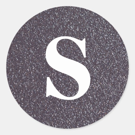 Elegante Glitter Zwart Monogram Envelopsluiting Ronde Sticker (Voorkant)