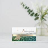 Elegante glitterbokeh, gouden strepen bezem visitekaartje (Staand voorkant)