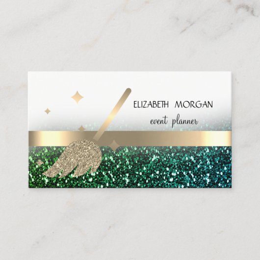 Elegante glitterbokeh, gouden strepen bezem visitekaartje (Voorkant)