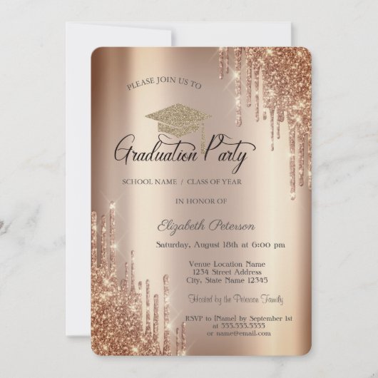 Elegante Glitterdruppels, Afstudeerhoed Afstuderen Kaart (Voorkant)