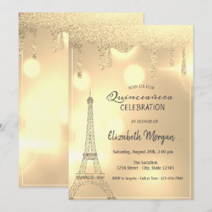 Elegante Glitterdruppels, Gouden Eiffeltoren Bokeh Kaart