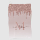 Elegante Glitterdruppels Rose Goud Monogram Script Golfhanddoek (Voorkant)