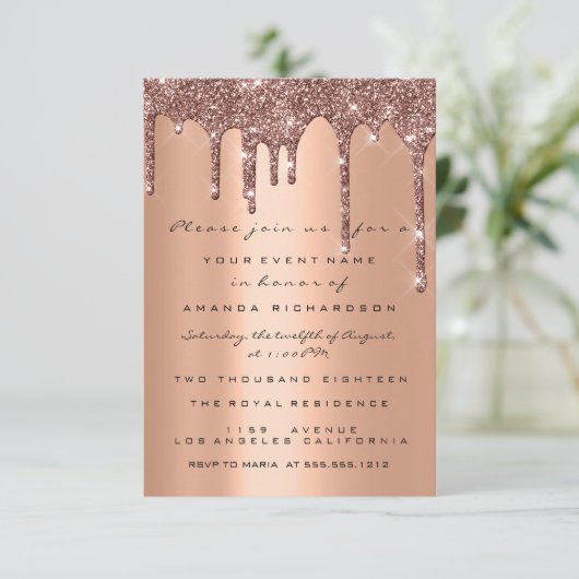 Elegante Glitterdruppels Roze Goud Bruids Sweet 16 Kaart (Staand voorkant)