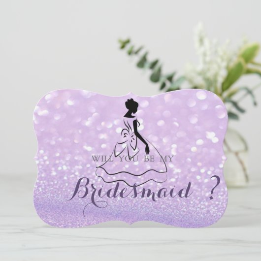 Elegante Glitterende Bokeh, Silhouet Bruidsmeisje  Kaart (Staand voorkant)