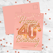 Elegante Glitterende Zachte Roze & Gouden 40e Verj Briefkaart