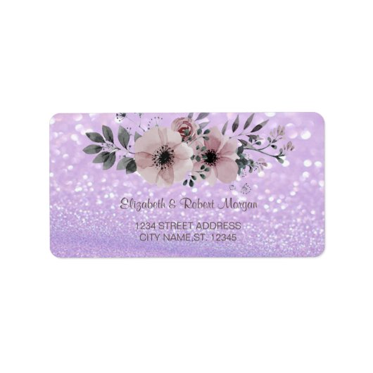 Elegante Glitterige Bokeh Bloem Bruiloft Label (Voorkant)