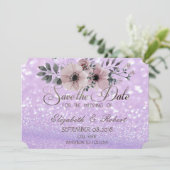 Elegante Glitterige Bokeh Bloemen Save The Date (Staand voorkant)