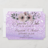 Elegante Glitterige Bokeh Bloemen Save The Date (Voorkant)