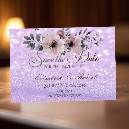Elegante glitterige Bokeh-bloemensave-the-date Save The Date