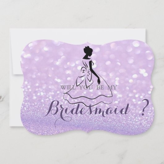 Elegante Glitterige Bokeh, Silhouet Bruidsmeisje K Kaart (Voorkant)