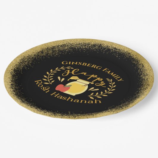 Elegante Glitterij Goud Joodse Vakantie Rosh Hasha Papieren Bordje (Gekanteld)