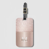 Elegante glitterij roos goudmetaal glam monogram bagagelabel (Voorkant (verticaal))