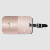 Elegante glitterij roos goudmetaal glam monogram bagagelabel (Voorkant (horizontaal))