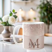 Elegante glitterij roos goudmetaal glam monogram koffiemok