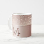 Elegante glitterij roos goudmetaal glam monogram koffiemok (Voorkant links)