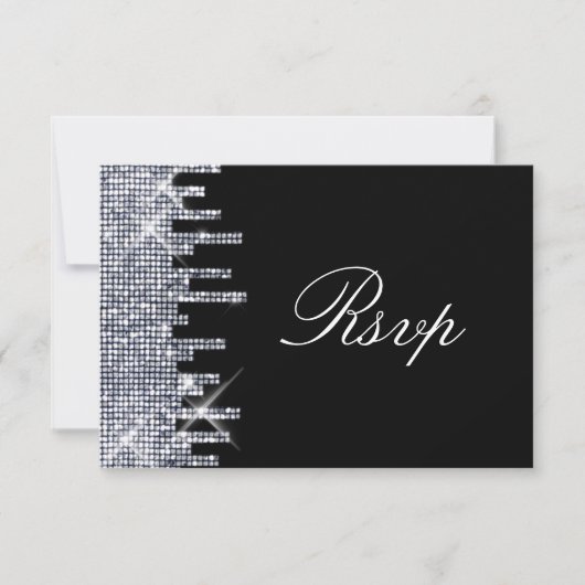 Elegante Glitterij Zwart/Zilveren Glamour RSVP (Voorkant)