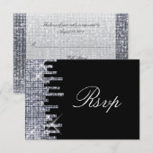 Elegante Glitterij Zwart/Zilveren Glamour RSVP (Voorkant / Achterkant)